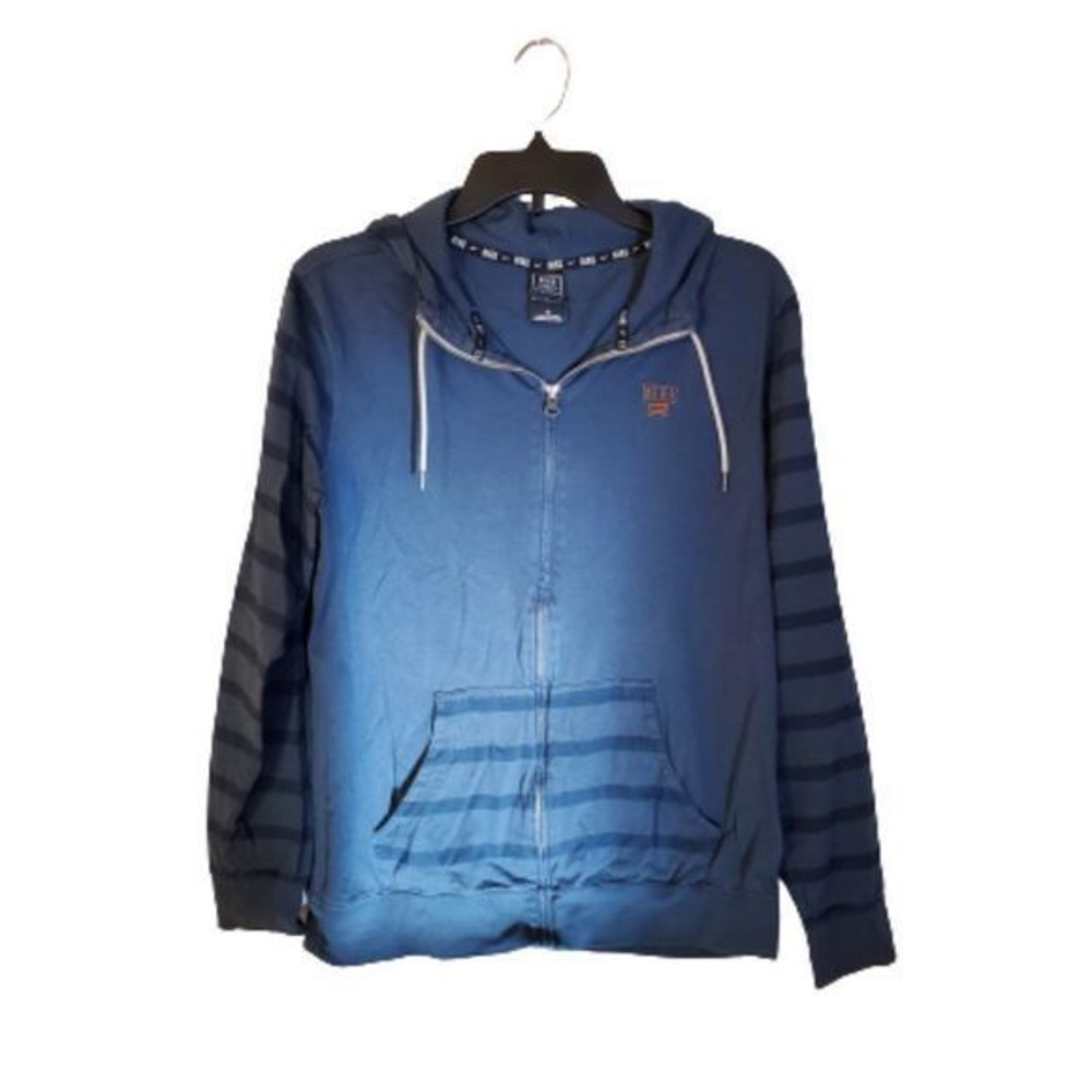 Nike Hoodie Full Zip Striped Sleeve Blue Mens Small Sweatshirt Lightweight